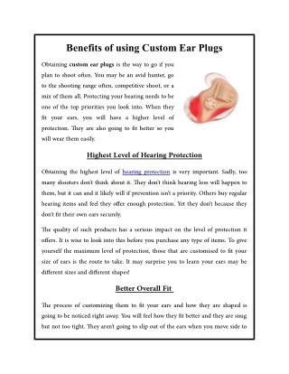 Benefits of using Custom Ear Plugs