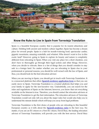 Know the Rules to Live in Spain from Torrevieja Translation