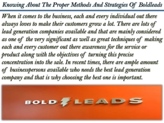 Knowing About The Proper Methods And Strategies Of Boldleads