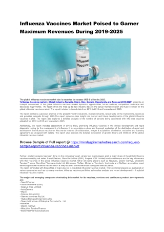 Influenza Vaccines Market Estimated to Record Highest CAGR by 2019-2025