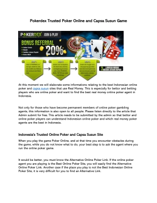 Pokerdex Trusted Poker Online and Capsa Susun Game