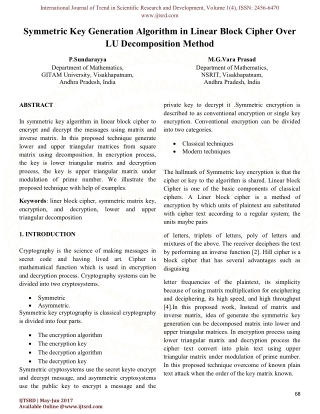 Symmetric Key Generation Algorithm in Linear Block Cipher Over LU Decomposition Method