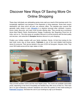 Discover New Ways Of Saving More On Online Shopping