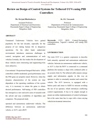 Review on Design of Control systems for ethered UUVs using PID controllers
