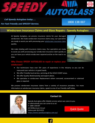 Windscreen Insurance Claims and Glass Repairs - Speedy Autoglass