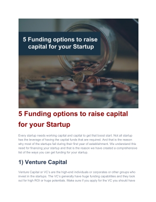 5 Funding options to raise capital for your Startup