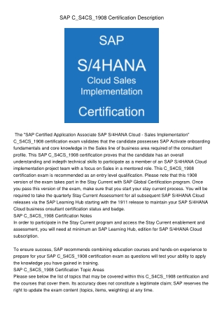 SAP C_S4CS_1908 Certification