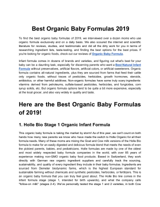 Best Organic Baby Formulas 2019