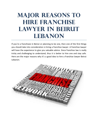Major Reasons to Hire Franchise Lawyer in Beirut Lebanon