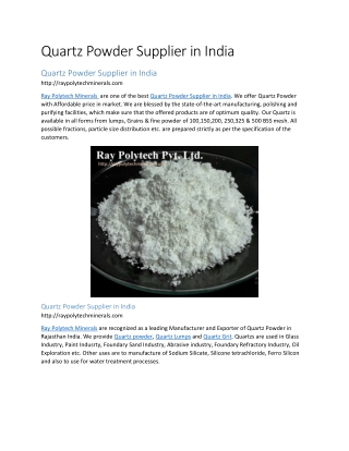 Quartz Powder Supplier in India