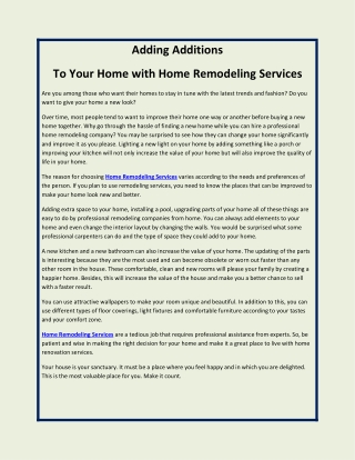 Adding Additions To Your Home with Home Remodeling Services