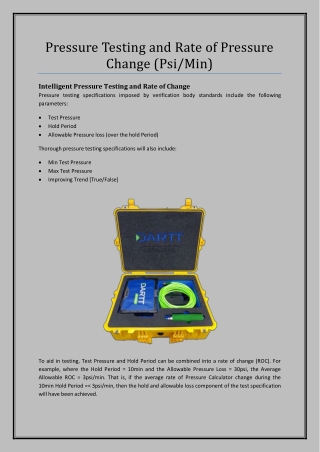 Pressure Testing And Rate Of Pressure Change