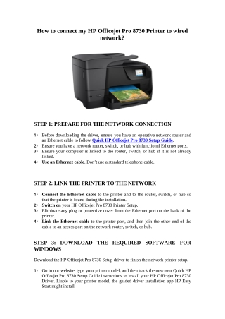 How to connect my HP Officejet Pro 8730 Printer to the wired network?