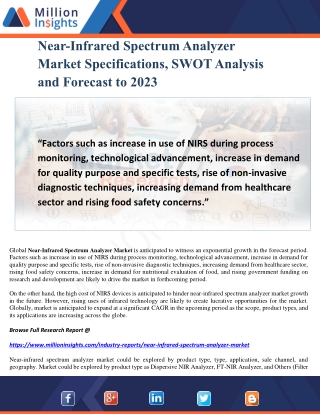 Near-Infrared Spectrum Analyzer Market Specifications, SWOT Analysis and Forecast to 2023