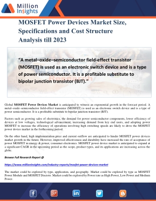 MOSFET Power Devices Market Size, Specifications and Cost Structure Analysis till 2023