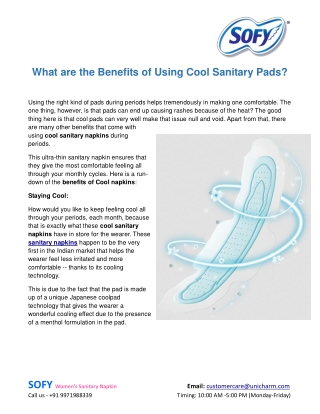 What are the benefits of using Cool sanitary pads?