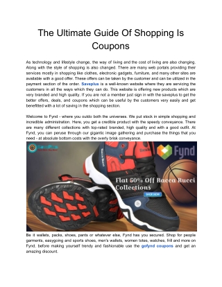 The Ultimate Guide Of Shopping Is Coupons