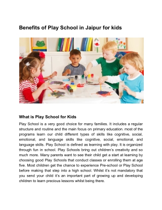 Benefits of play school in Jaipur for Children