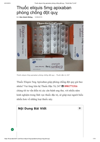 Thuoc eliquis 5mg apixaban - Thuoc dac tri 247