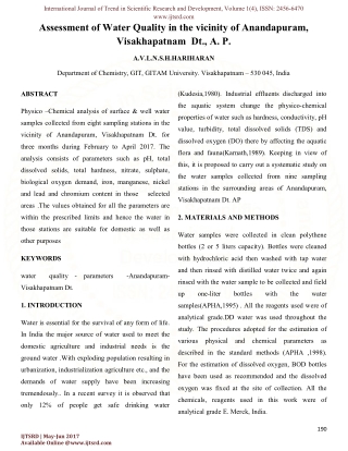 Assessment of Water Quality in the Vicinity of Anandapuram
