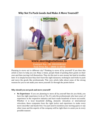 Why Not To Pack Goods And Make A Move Yourself?