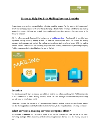 Tricks to Help You Pick Mailing Services Provider
