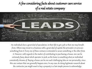 A few considering facts about customer care service of a real estate company