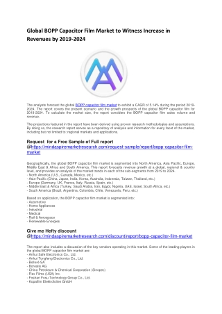 Global BOPP Capacitor Film Market to Witness Increase in Revenues by 2019-2024