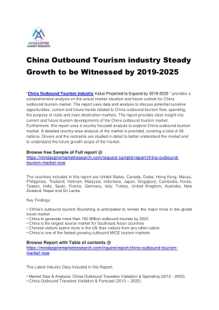 China Outbound Tourism industry Steady Growth to be Witnessed by 2019-2025
