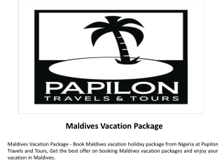 Maldives Vacation Package