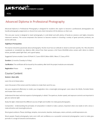 Advanced Professional Photography Course Provider