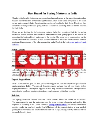 Best Brand for Spring Mattress in India – Coirfit