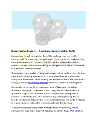 Biodegradable Products – An initiative to save Mother Earth!