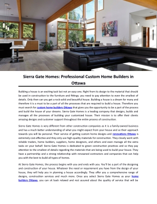 Sierra Gate Homes: Professional Custom Home Builders in Ottawa