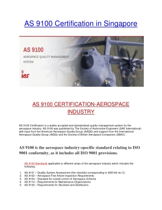 Aero Space Certification in Singapore