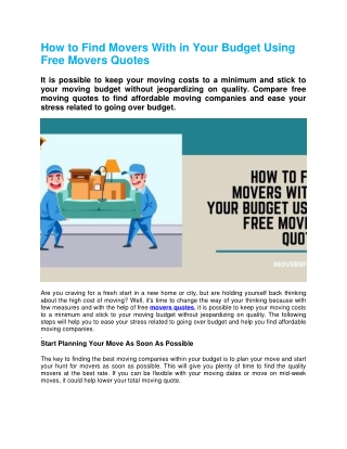 How to Find Movers With In Your Budget Using Free Movers Quotes