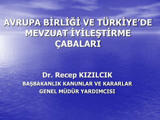 AVRUPA BİRLİĞİ VE TÜRKİYE’DE MEVZUAT İYİLEŞTİRME ÇABALARI