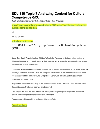 EDU 330 Topic 7 Analyzing Content for Cultural Competence GCU