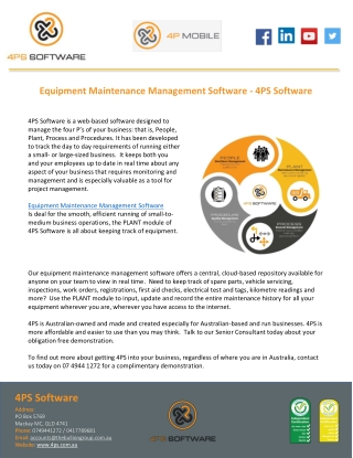 Equipment Maintenance Management Software - 4PS Software