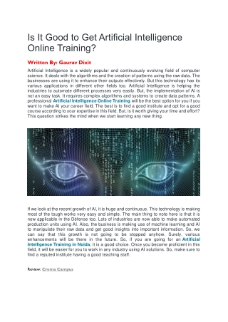 Is It Good to Get Artificial Intelligence Online Training?