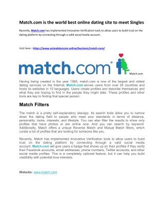 Match.com is the world best online dating site to meet Singles