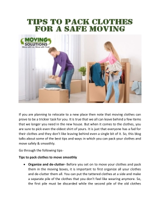 Tips to Pack Clothes for a Safe Moving