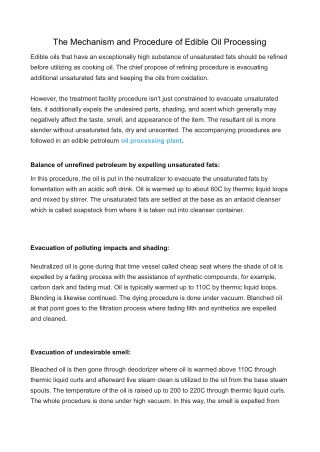 The Mechanism and Procedure of Edible Oil Processing