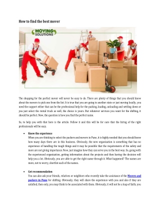 How to find the best mover