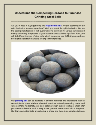 Understand the Compelling Reasons to Purchase Grinding Steel Balls