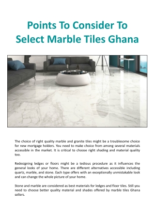 Points To Consider To Select Marble Tiles Ghana