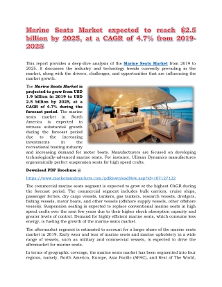 Marine Seats Market expected to reach $2.5 billion by 2025, at a CAGR of 4.7% from 2019-2025