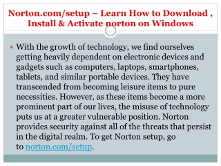 Norton.com/setup – Learn How to Download , Install & Activate norton on Windows
