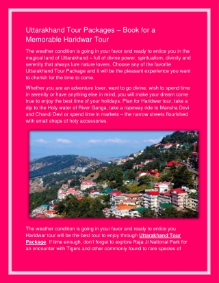 Uttarakhand Tour Packages – Book for a Memorable Haridwar Tour