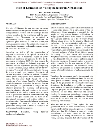 Role of Education on Voting Behavior in Afghanistan